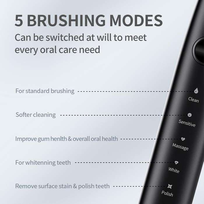 IPX7 Waterproof Portable Rechargeable Sonic Wireless Electric Toothbrush with 6-brush Heads(Black)