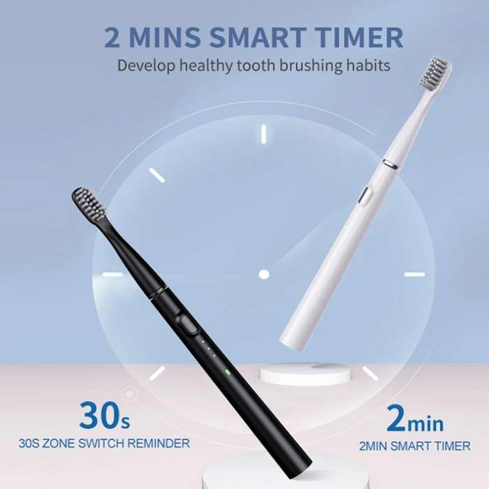 M200 IPX7 Waterproof Smart Timing Portable Electric Toothbrush with 6-brush Heads(White)