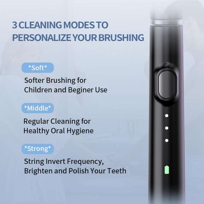 M200 IPX7 Waterproof Smart Timing Portable Electric Toothbrush with 6-brush Heads(Black)