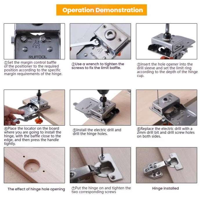 6 In 1 RUITOOL Stainless Steel Hinge Puncher Locator Adjustable Margin Quick Jig Woodworking Clos...