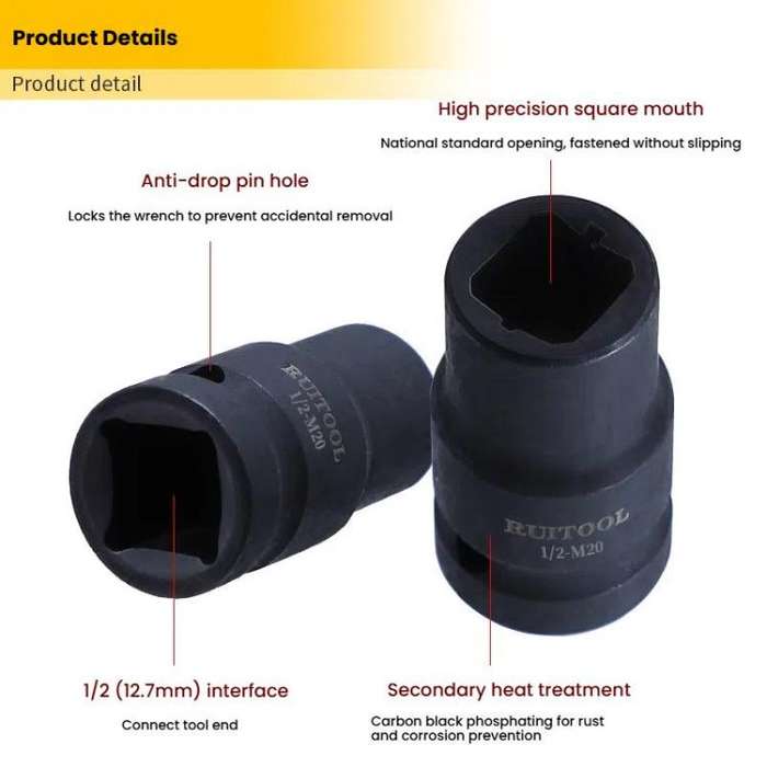 RUITOOL 1/2 inch Tap Socket Pneumatic Wrench Square Socket Inner Quarter Square Hole Wrench Tool,...