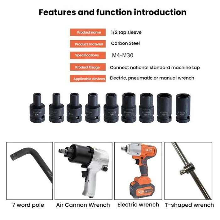 RUITOOL 1/2 inch Tap Socket Pneumatic Wrench Square Socket Inner Quarter Square Hole Wrench Tool,...