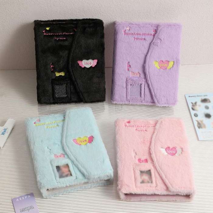 Hisocute Embroidered Plush Six Hole Magnetic Album A5 Card Album Binder Student Storage Booklet(B...