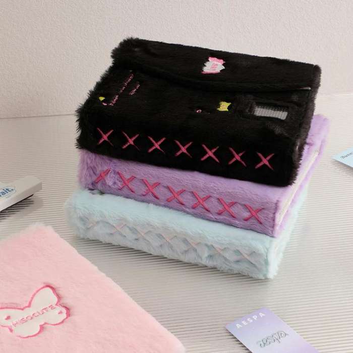 Hisocute Embroidered Plush Six Hole Magnetic Album A5 Card Album Binder Student Storage Booklet(B...
