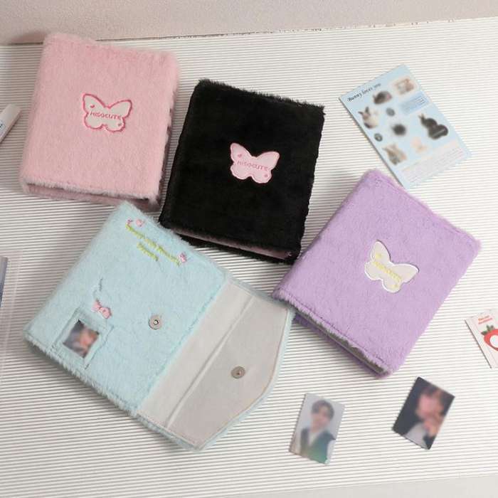 Hisocute Embroidered Plush Six Hole Magnetic Album A5 Card Album Binder Student Storage Booklet(B...