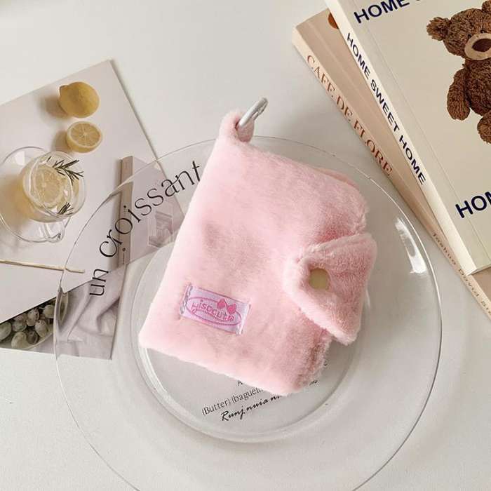 Hisocute Student Plush Pendant Coin Purse Snap Card Case Keychain Earphone Bag(Pink)