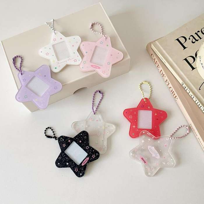 Hisocute Cartoon Pentagram 1 Inch Photo Frame Pendant Students Keychain Chasing Star Card Holder ...