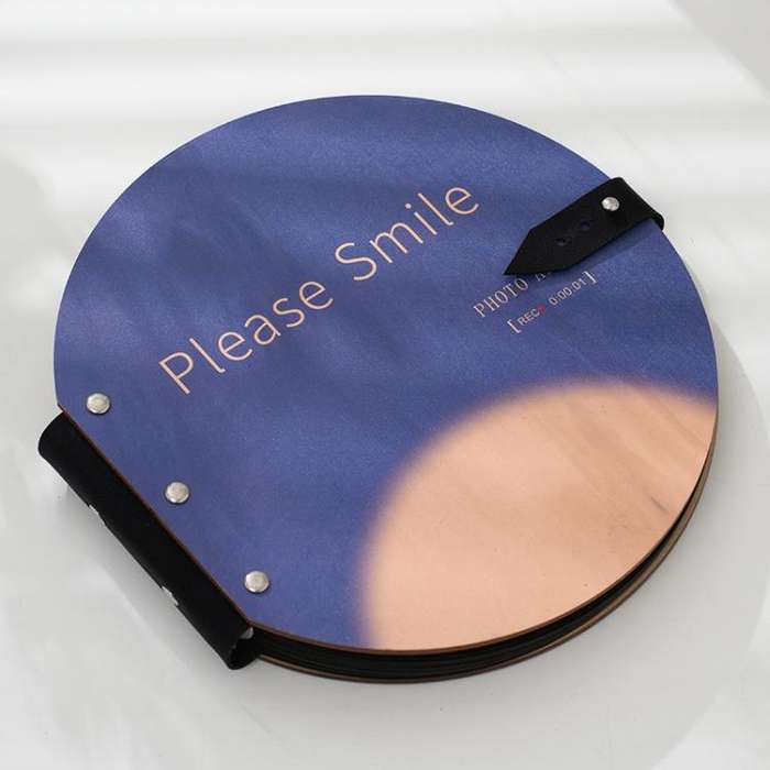 Wooden Round Photo Album Memorial Album Kids Growth Photobooks Cartoon DIY Scrapbook, Style: Plea...