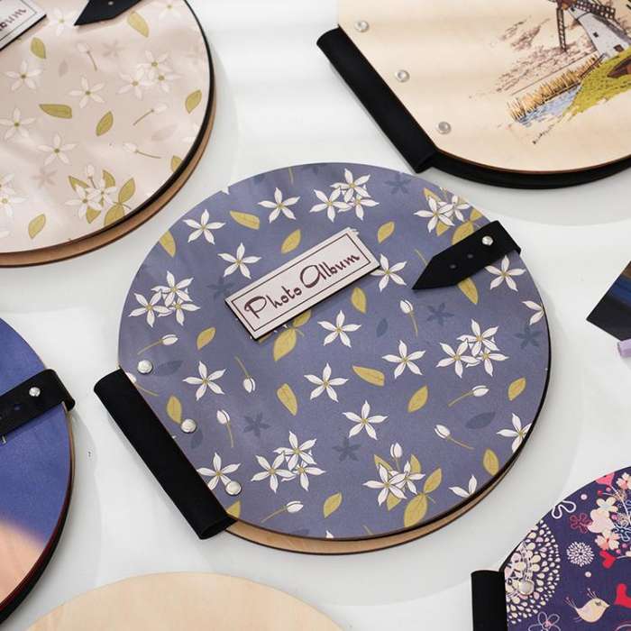 Wooden Round Photo Album Memorial Album Kids Growth Photobooks Cartoon DIY Scrapbook, Style: Deer
