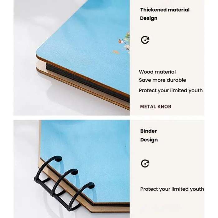DIY Wooden Square Memorial Album Kids Growth Photo Album Cartoon Photo Book(Best Friends)