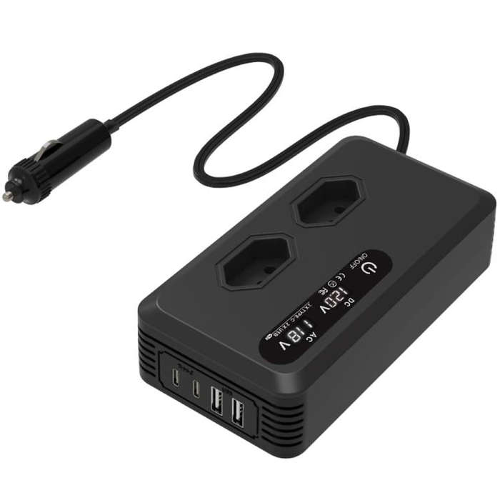 Gurxun Dual Digital Display Car Inverter With 2 USB+2 Type-C Ports Brazil Plug 110V
