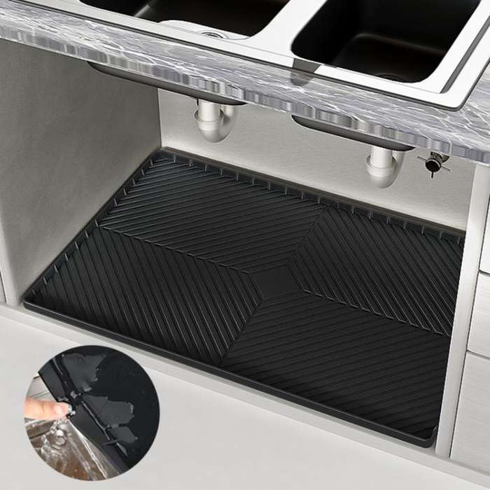 71 x 56cm Diamond Pattern Under Sink Cabinet Mat Kitchen Dishwasher Silicone Drainage Pad(Black)