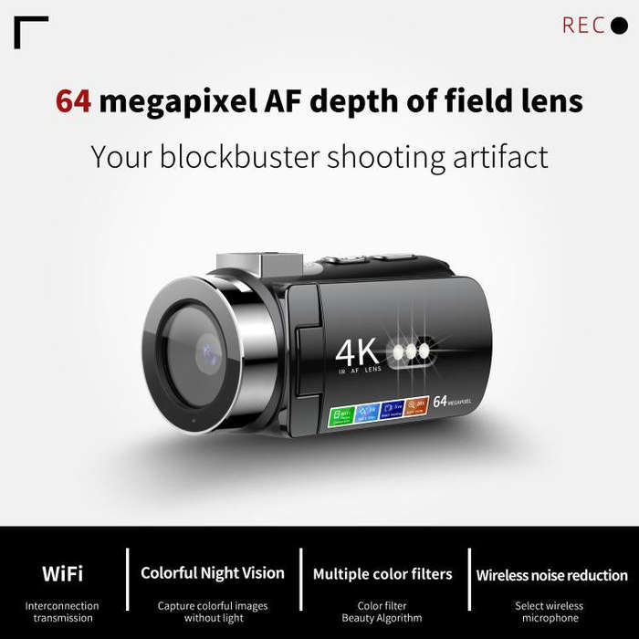 WiFi HD 4K Lightless Colorful Night Vision Digital Video Camera, Color: Black + Fill Light
