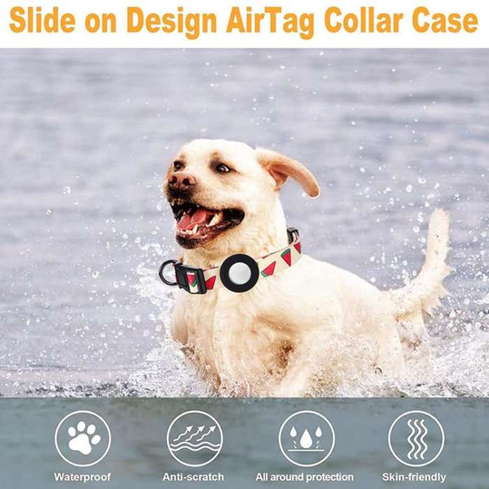 For AirTag Tracker Waterproof Silicone Case Pet Collar Cats Dog Neck Collar, Size: M(Purple Cashe...