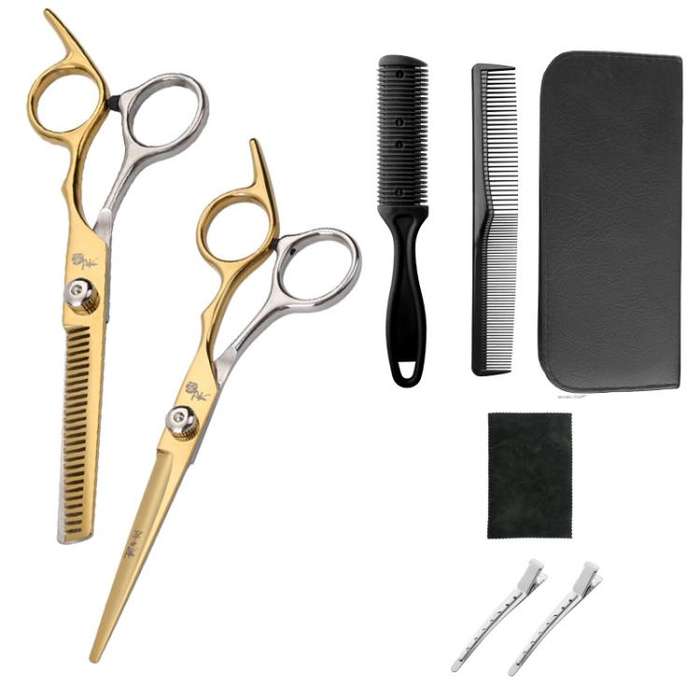 Stainless Steel Haircutting Scissors Set Hair Cutting Tools, Spec: 8-in-1 Half-gold