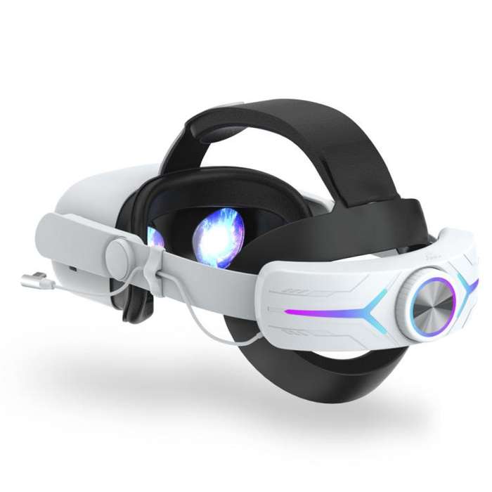 For Quest 2 VR RGB Head Strap Adjustable Headband Built-in 8000 mAh Battery(Gaming White)