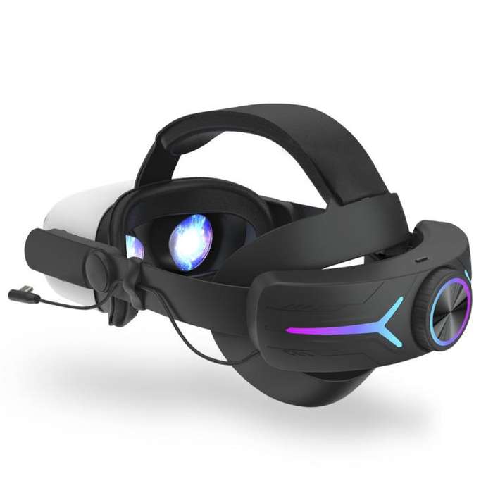 For Quest 2 VR RGB Head Strap Adjustable Headband Built-in 8000 mAh Battery(Gaming Black)