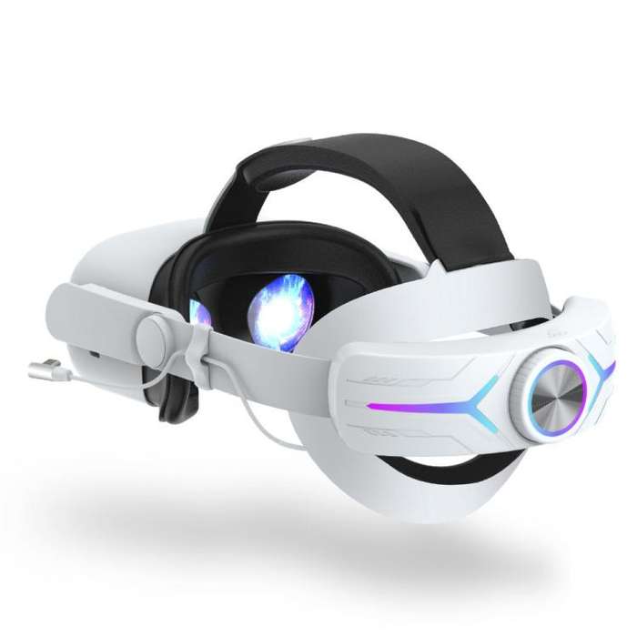 For Quest 2 VR RGB Head Strap Adjustable Headband Built-in 8000 mAh Battery(White)