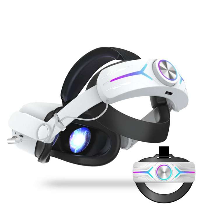 For Quest 2 VR RGB Head Strap Adjustable Headband Built-in 8000 mAh Battery(Gaming White)