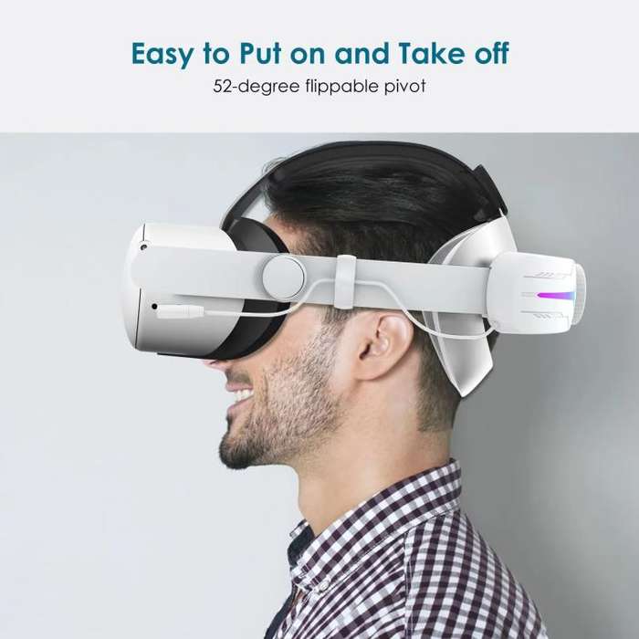 For Quest 2 VR RGB Head Strap Adjustable Headband Built-in 8000 mAh Battery(Gaming White)
