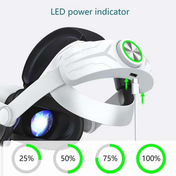 For Quest 2 VR RGB Head Strap Adjustable Headband Built-in 8000 mAh Battery(Gaming White)