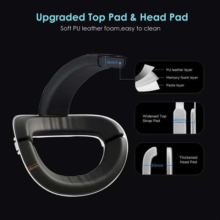 For Quest 2 VR RGB Head Strap Adjustable Headband Built-in 8000 mAh Battery(Gaming Black)