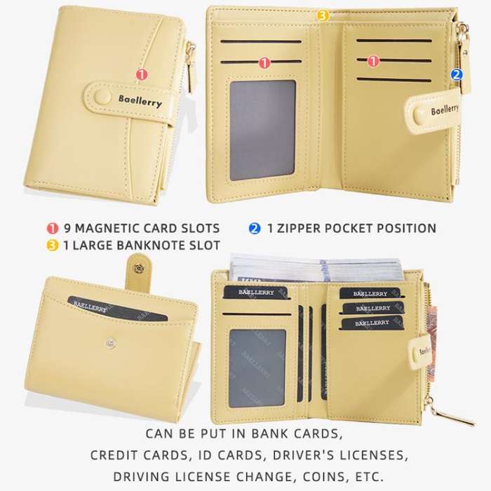 Baellerry N3256 Women Short Wallet Simple Bifold Zipper Coin Purse Soft Leather Buckle Money Clip...