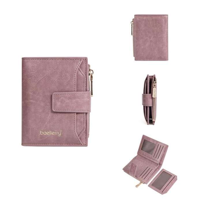 Baellerry N5122 Women Short Wallet Oil Waxed Leather Zipper Clasp Coin Purse(Pink)