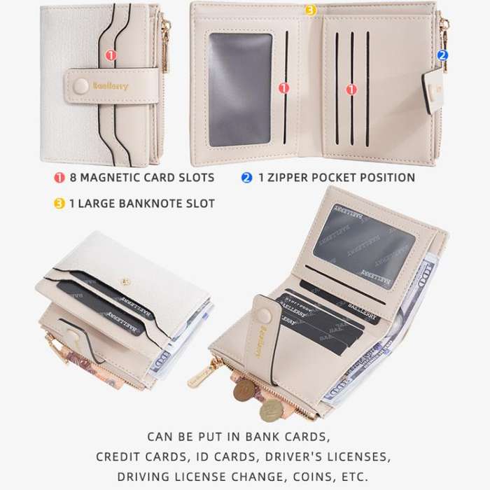 Baellerry NR118 Women Short Wallet Gradient Color Multi Card Zipper Coin Purse(Beige)