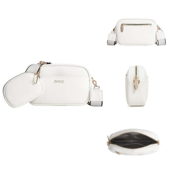 Baellerry N8938 Ladies PU Small Square Bag Large Capacity Crossbody Bag(White)