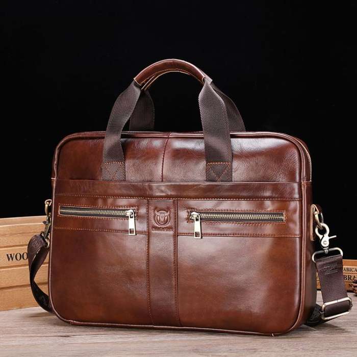 BULL CAPTAIN 054 Large Capacity Retro Business Top Layer Cowhide Hand-held Briefcase(Coffee)