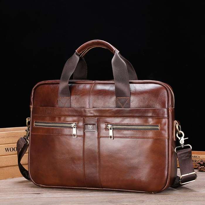 BULL CAPTAIN 054 Large Capacity Retro Business Top Layer Cowhide Hand-held Briefcase(Coffee Metal)