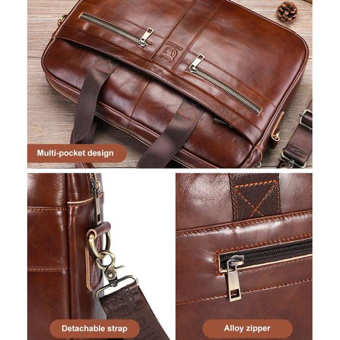 BULL CAPTAIN 054 Large Capacity Retro Business Top Layer Cowhide Hand-held Briefcase(Coffee)