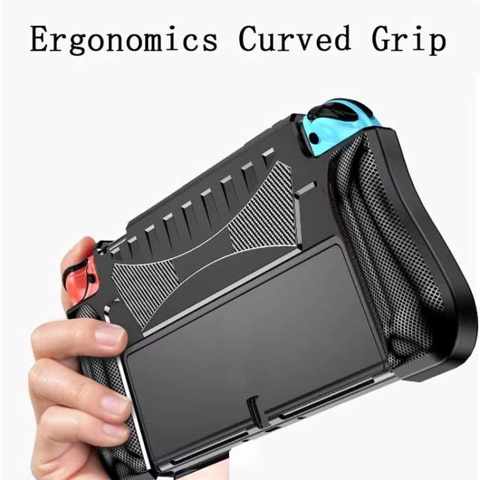 For Switch OLED Console TPU Protective Cover Integrated Shell With 2 Game Card Slots(Black)