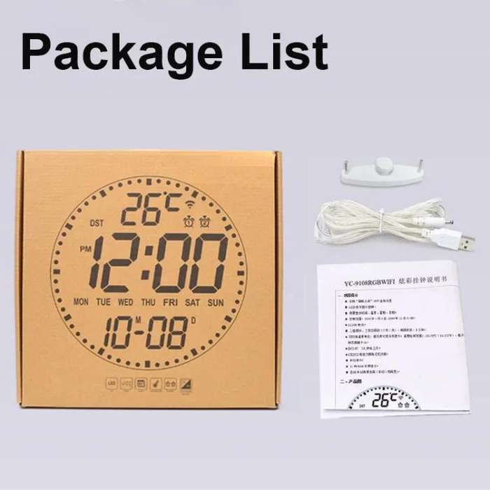 Wifi App Control LED Digital Wall Clock With RGB Light Multi-Functional Alarm Clock(White Shell B...