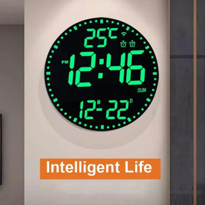 Wifi App Control LED Digital Wall Clock With RGB Light Multi-Functional Alarm Clock(White Shell B...