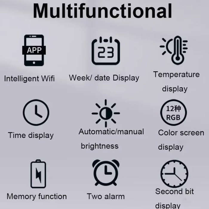 Wifi App Control LED Digital Wall Clock With RGB Light Multi-Functional Alarm Clock(White Shell B...