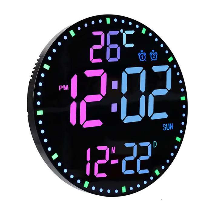 11.6-Inch RGB Wall Clock With Remote Control Multi-Functional Alarm Clock Bamboo+Bamboo