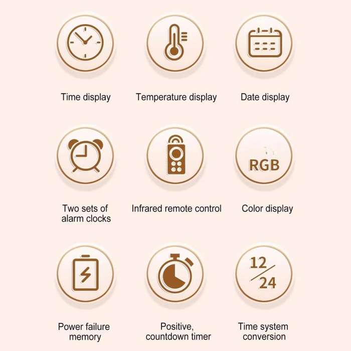 11.6-Inch RGB Wall Clock With Remote Control Multi-Functional Alarm Clock Bamboo+Bamboo