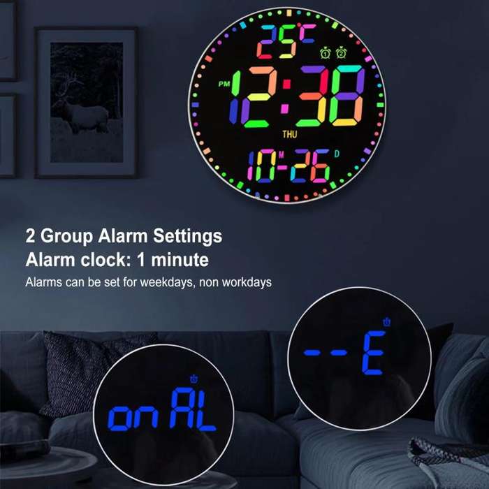 11.6-Inch RGB Wall Clock With Remote Control Multi-Functional Alarm Clock  White+Cloth