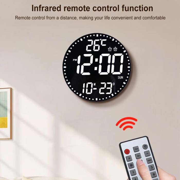 11.6-Inch RGB Wall Clock With Remote Control Multi-Functional Alarm Clock White+Black