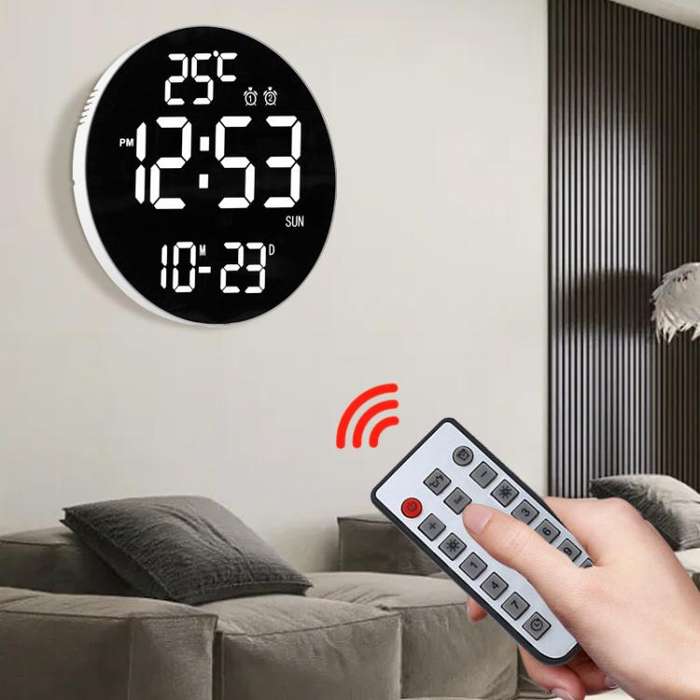 11.6-Inch White Light Wall Clock With Remote Control Multi-Functional Alarm Clock White+Black