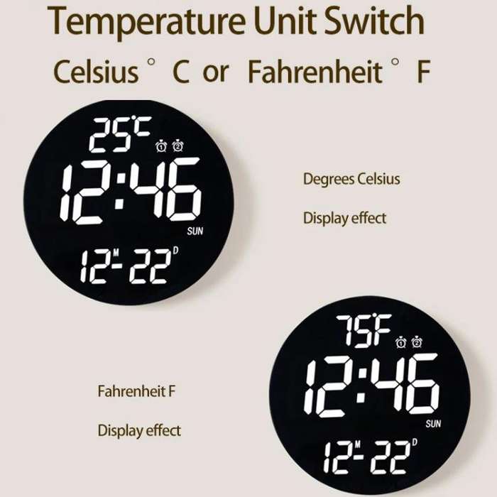 11.6-Inch White Light Wall Clock With Remote Control Multi-Functional Alarm Clock Bamboo+Black