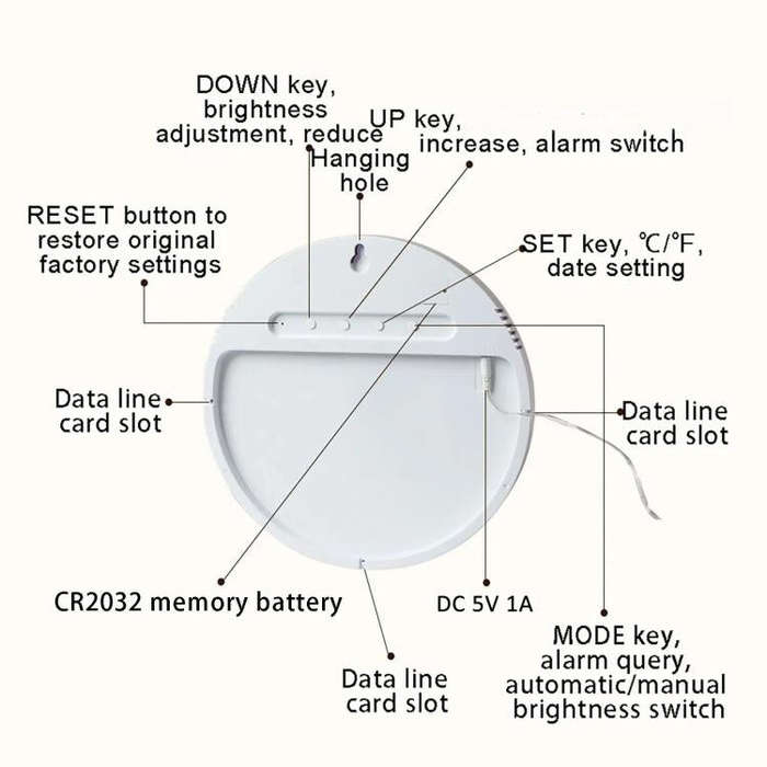 11.6-Inch White Light Wall Clock With Remote Control Multi-Functional Alarm Clock White+Cloth