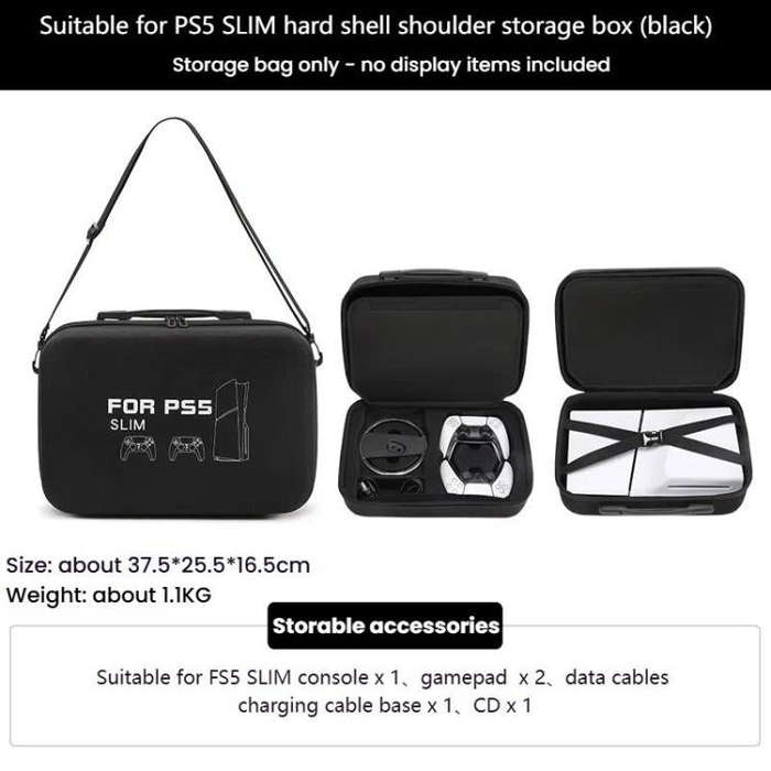 BKANO For Sony PS5 Slim Storage Bag Hard-Shell Shoulder Suitcase Storage Case(Gray)