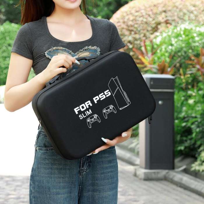 BKANO For Sony PS5 Slim Storage Bag Hard-Shell Shoulder Suitcase Storage Case(Gray)