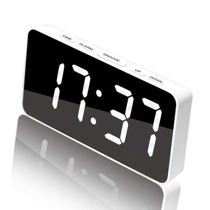 LED Mirror Digital Clock with Type-C Charging Port & 18650 Battery Compartment (Battery Not Inclu...
