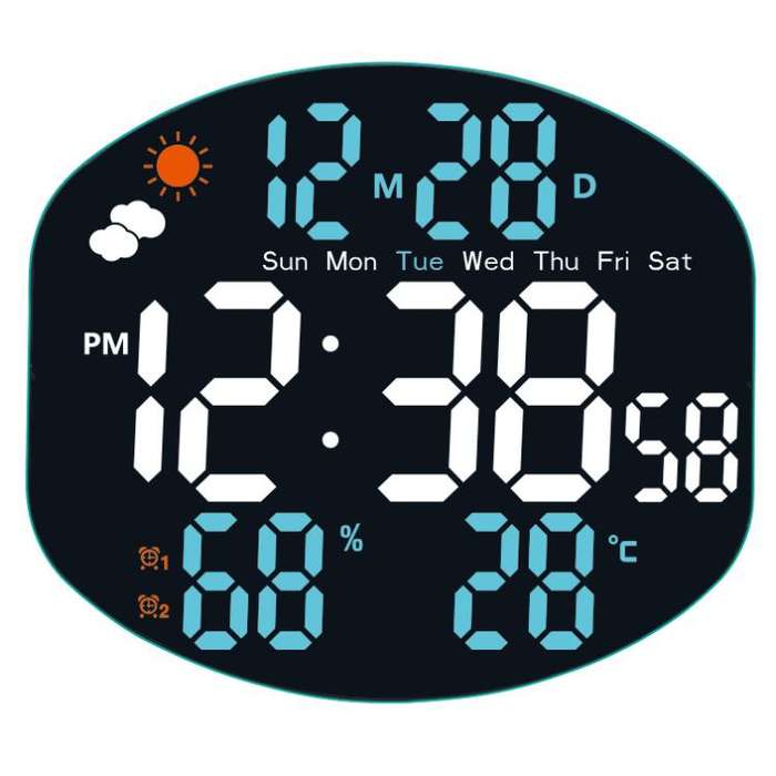 Digital Wall Clock Weather Station Forecast TEMP Humidity 2 Alarm Table Clock With Remote Control...
