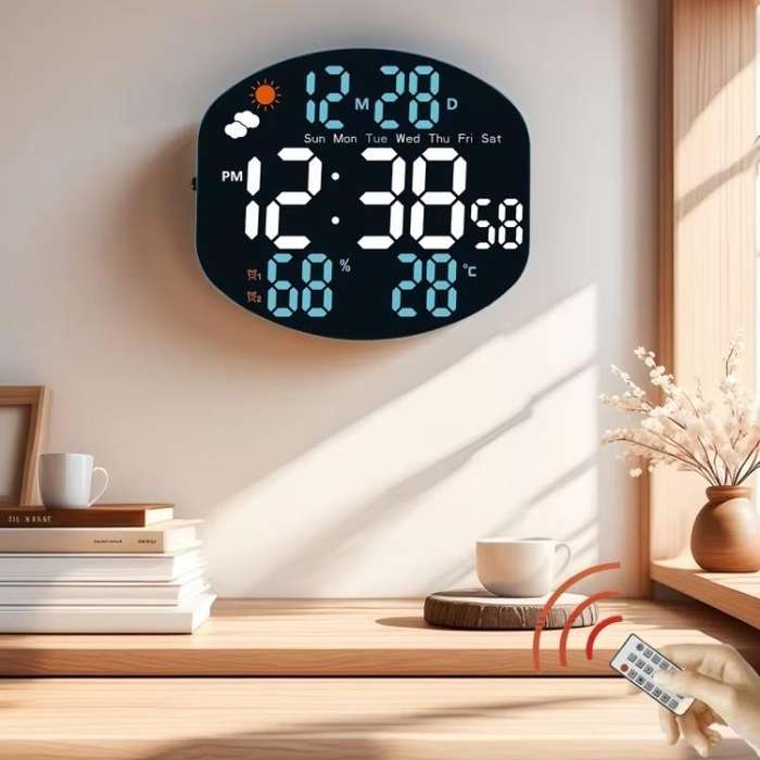 Digital Wall Clock Weather Station Forecast TEMP Humidity 2 Alarm Table Clock With Remote Control...