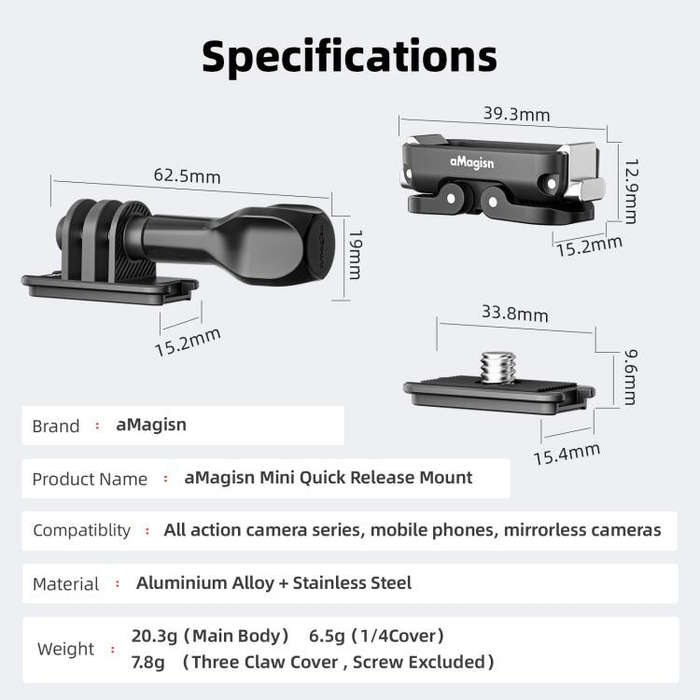 aMagisn Mini Quick Release Mount for Sports Cameras, Spec: 2-claw Base+3-claw Cover